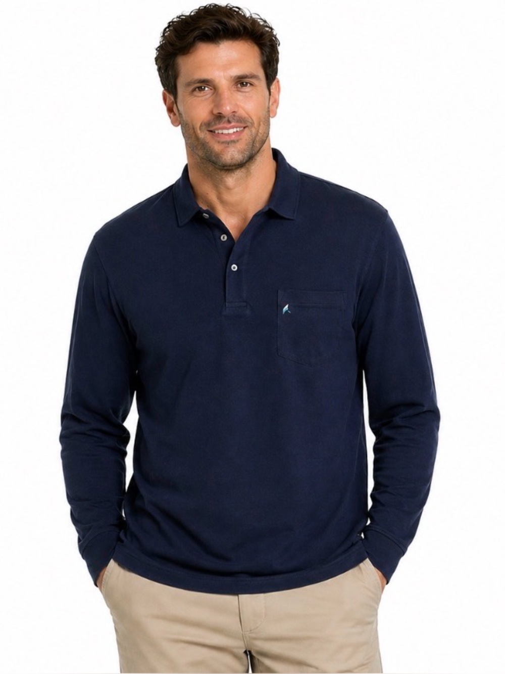 NWT Tailor Vintage Navy Blue Long Sleeve Polo Shirt XL Cotton Stretch Classic